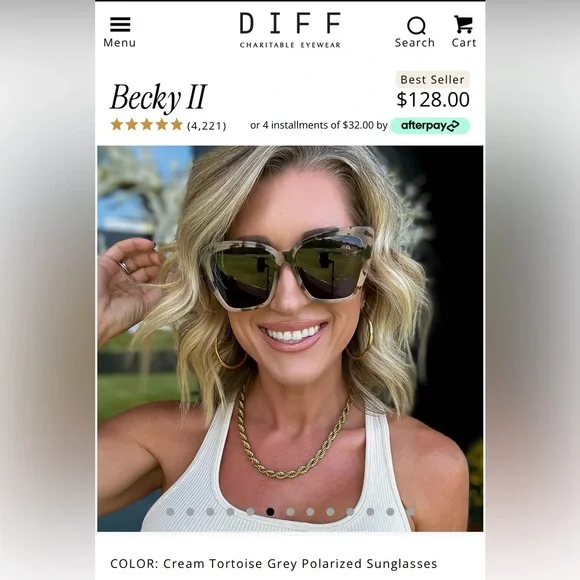 DIFF Eyewear Becky II Cream Tortoise Grey Polarized Sunglasses - Picture 2 of 15